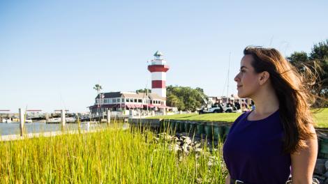 View of the coast and Harbour Town Lighthouse in Hilton Head Island, South Carolina