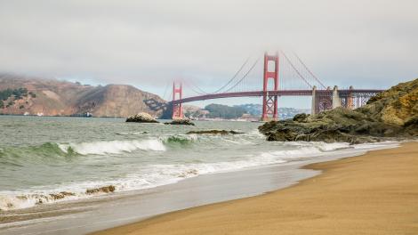 Views of the Golden Gate Bridge from Baker Beach in San Francisco, California