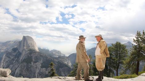 U.S. President Theodore Roosevelt and conservationist John Muir portrayed by actors in Yosemite National Park, California