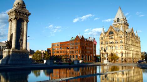 Picturesque view of Clinton Square in Syracuse, New York Picturesque view of Clinton Square in Syracuse, New York