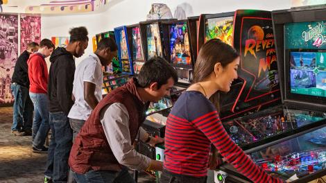 Test your hand-eye coordination on the pinball machines  Test your hand-eye coordination on the pinball machines