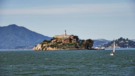 Approaching Alcatraz Island, located right in San Francisco Bay 
