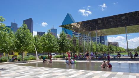 Sunny day at Klyde Warren Park in the heart of downtown Dallas, Texas