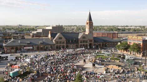 The Depot plaza during a pancake breakfast. The Depot plaza during a pancake breakfast.