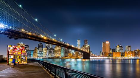 纽约布鲁克林大桥夜景 纽约布鲁克林大桥夜景