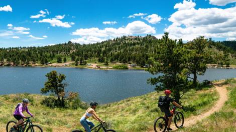 在碧空下的卡特高地国家公园骑山地自行车