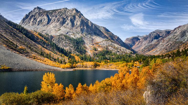 Bursts of color in foliage along June Lake in California