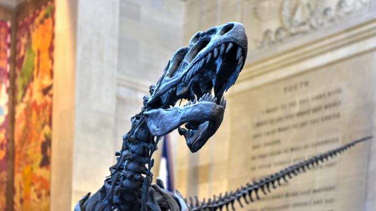 一只异特龙在入口大厅向您致意