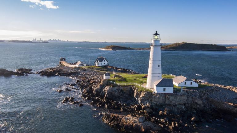 历史悠久的波士顿灯塔鸟瞰图