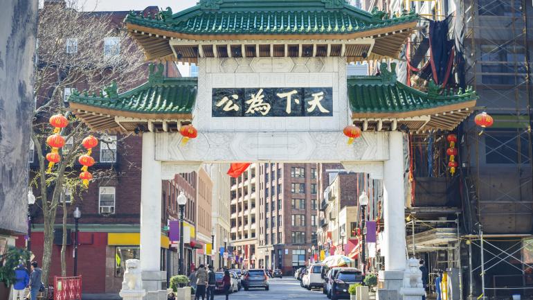 唐人街大门标志着波士顿唐人街的入口 唐人街大门标志着波士顿唐人街的入口
