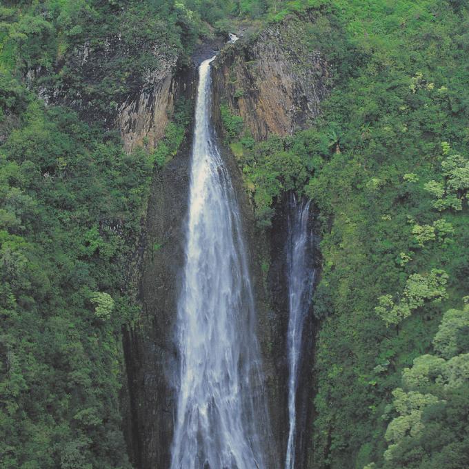 夏威夷可爱岛的 Manawaiopuna Falls 瀑布 夏威夷可爱岛的 Manawaiopuna Falls 瀑布
