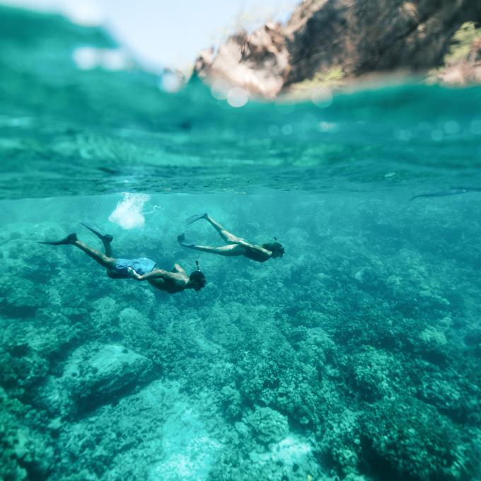 在夏威夷岛科纳海岸上的凯阿拉凯夸湾浮潜 在夏威夷岛科纳海岸上的凯阿拉凯夸湾浮潜