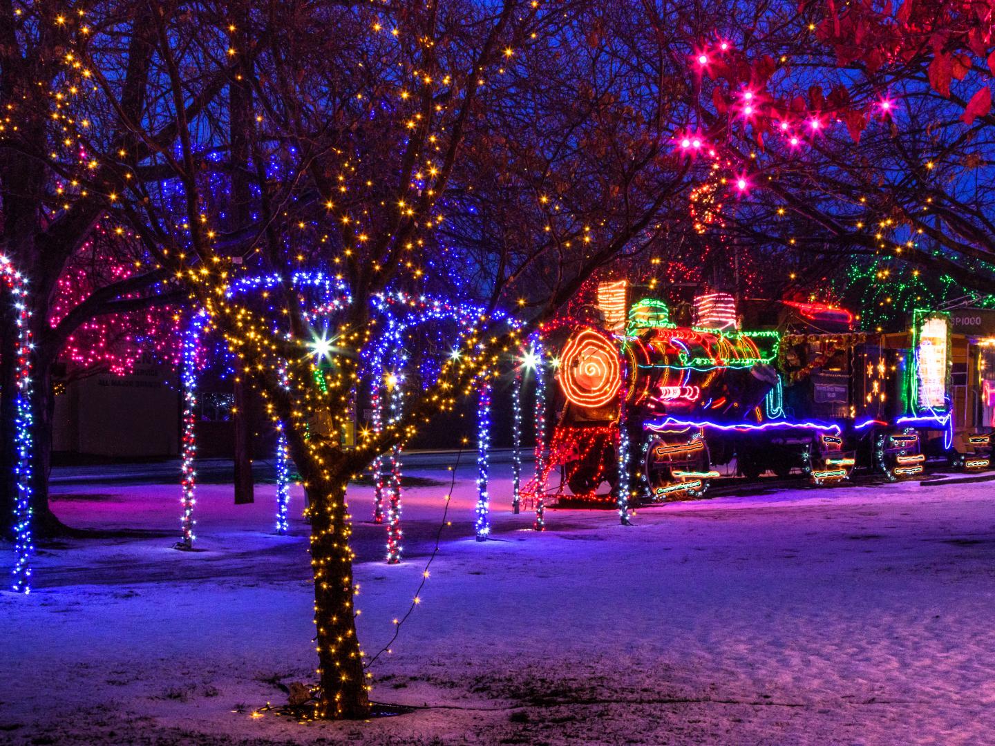 爱达荷州刘易斯顿冬日精神灯展上的节日灯光秀