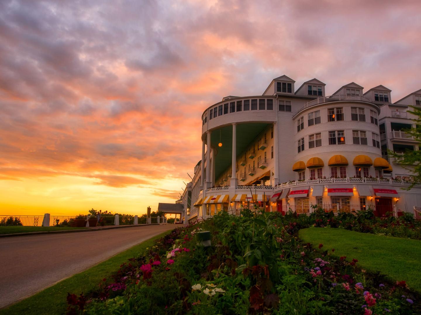 A colorful sky framing the Grand Hotel on Mackinac Island, Michigan A colorful sky framing the Grand Hotel on Mackinac Island, Michigan