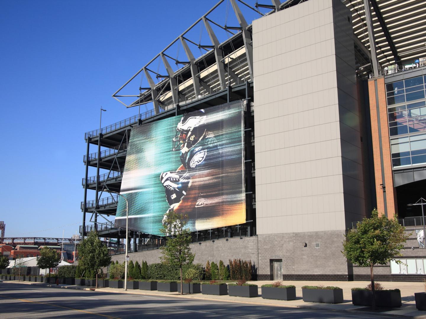 费城老鹰队主场林肯金融球场的外观，位于宾夕法尼亚州南费城体育中心内