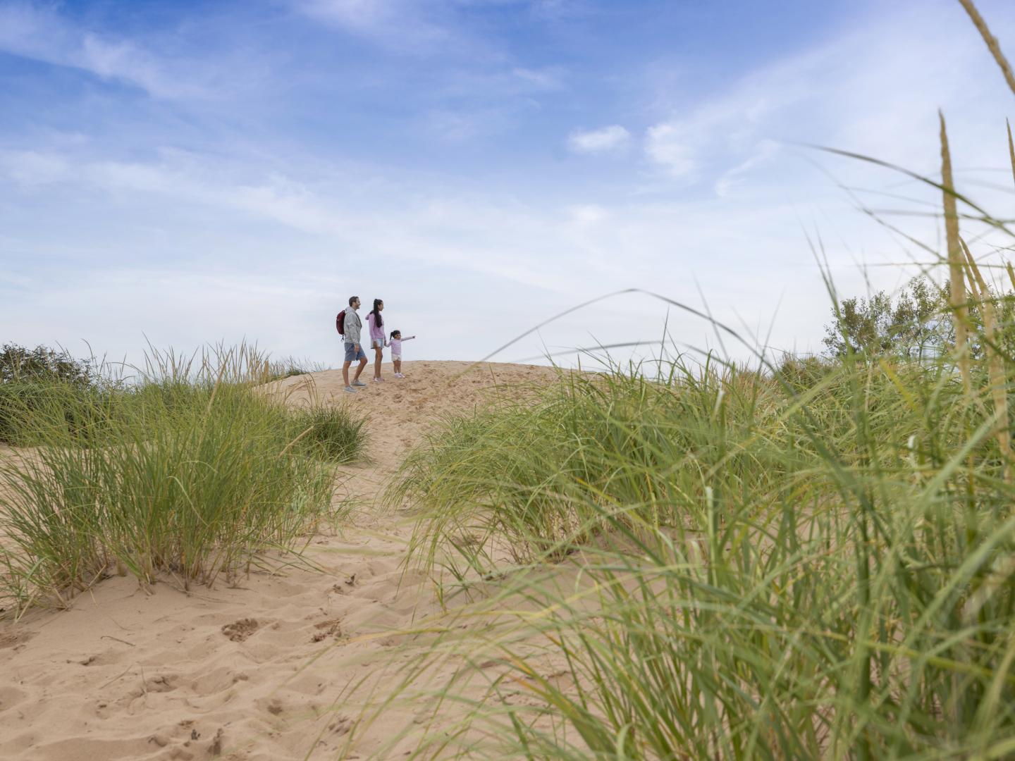Family hiking on the Sleeping Bear Dunes National Seashore near Traverse City, Michigan