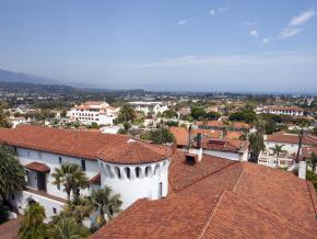 Reflecting Spanish heritage, a view of the courthouse and tile-roof skyline