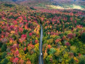 Aerial view of the White Mountains of New Hampshire in autumn
