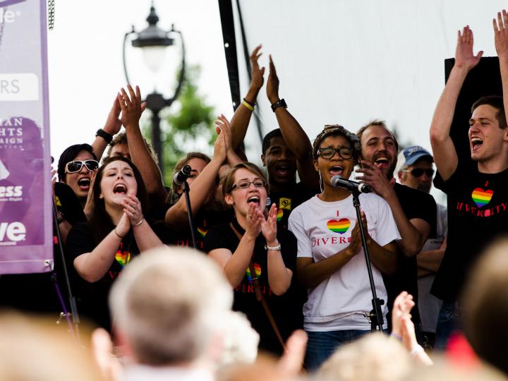 在北卡罗来纳州的 Out! Raleigh Pride 同志骄傲节上欢庆文化多样性