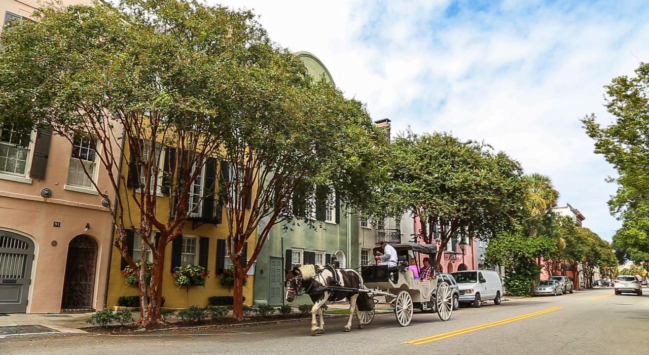 南卡罗来纳州查尔斯顿东湾街彩虹路上乔治亚风格的历史建筑