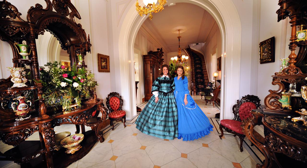 身处历史悠久的种植园中的两位南方佳人