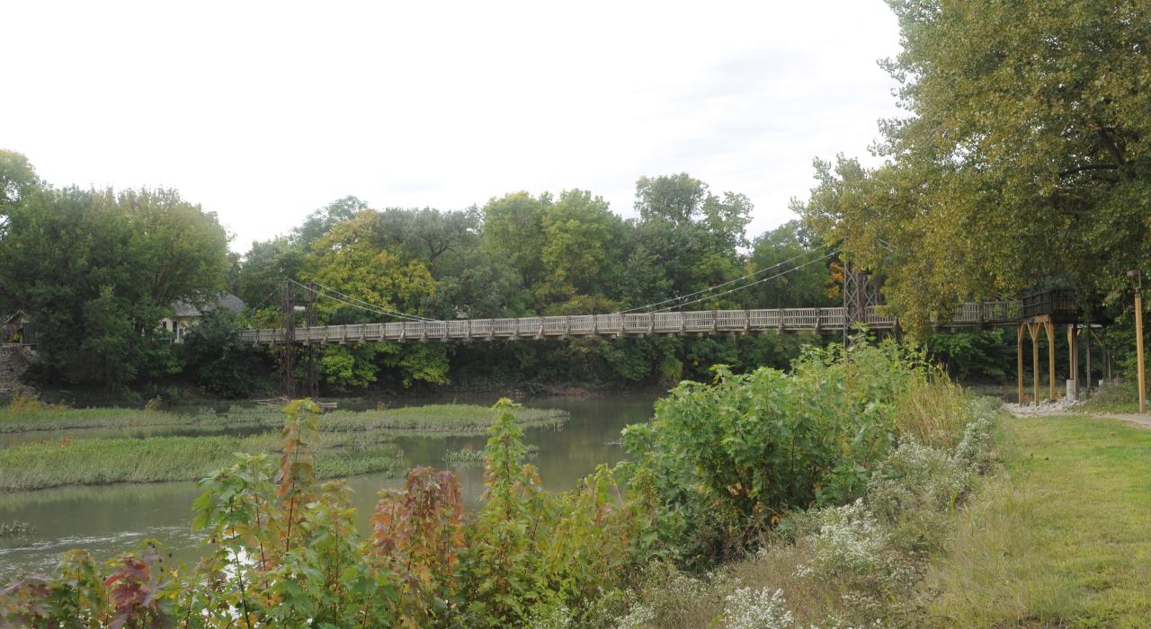 One of the three unique swinging bridges that cross over the Vermillion River