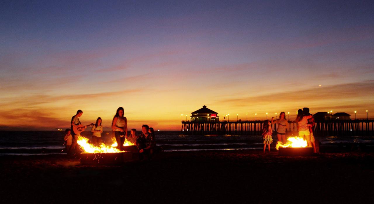 Sunset bonfire overlooking the pier Sunset bonfire overlooking the pier