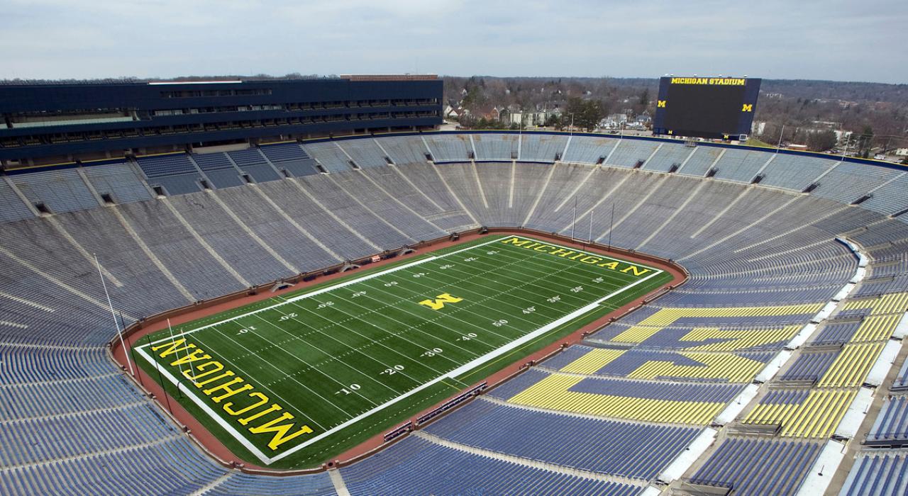 The imposing University of Michigan football stadium