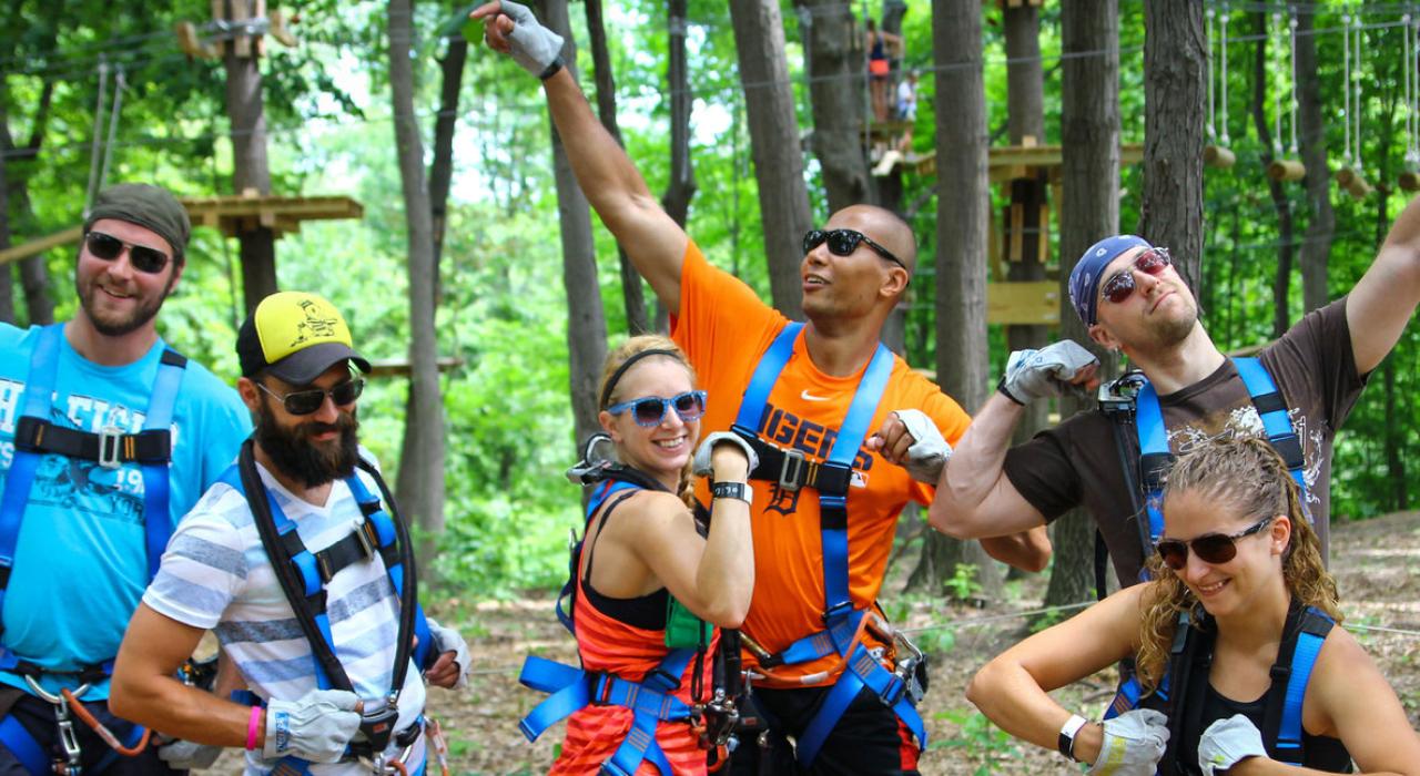 One last group shot before ziplining at the Frankenmuth Aerial Park