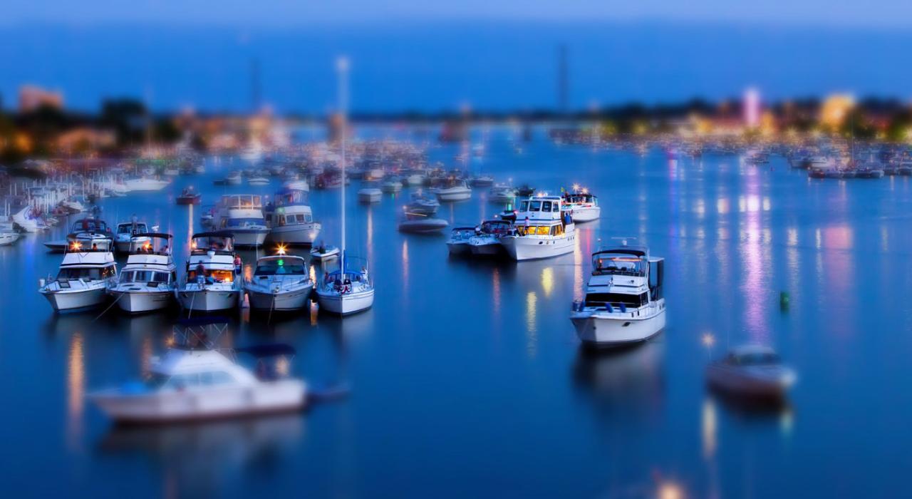 Boats posed like toys in Saginaw Bay 