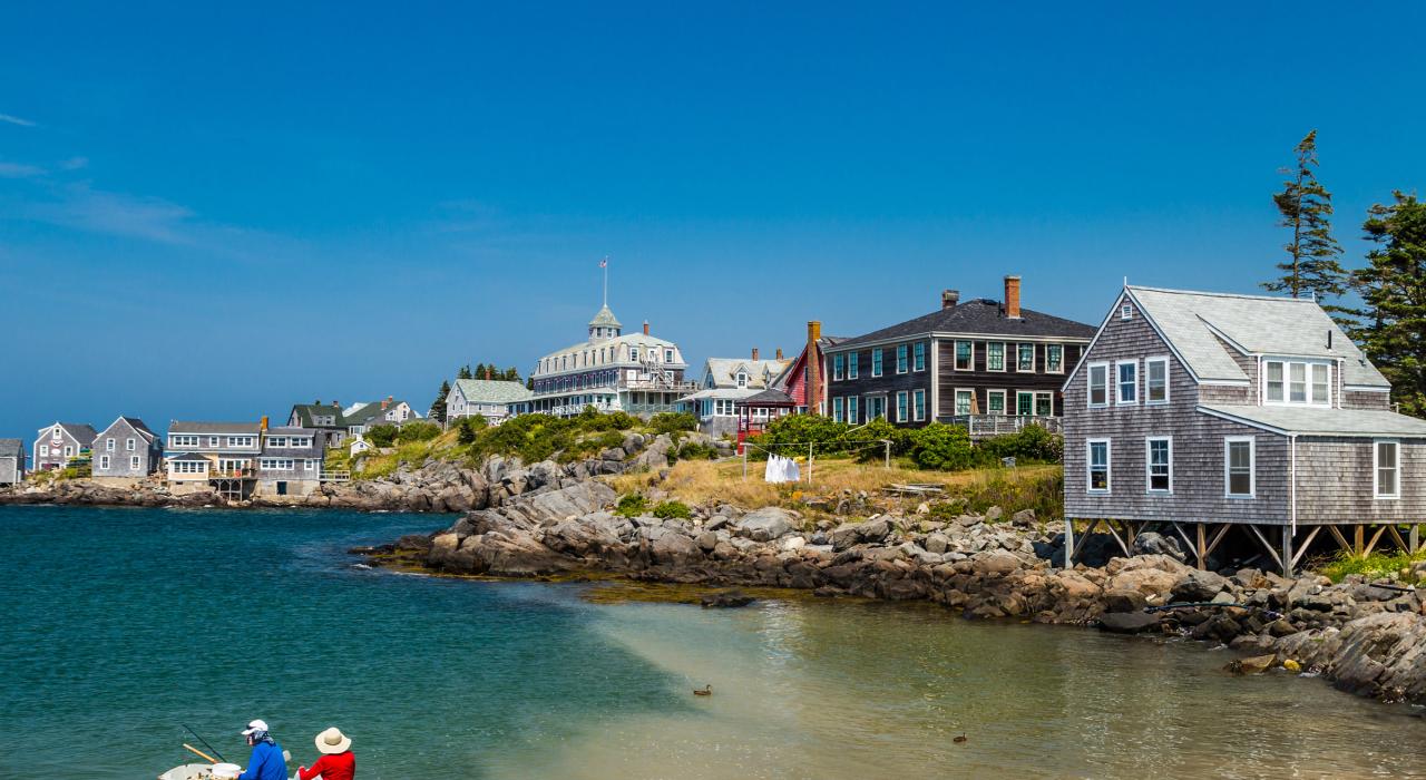 Waterfront view of houses along the Monhegan Island shoreline