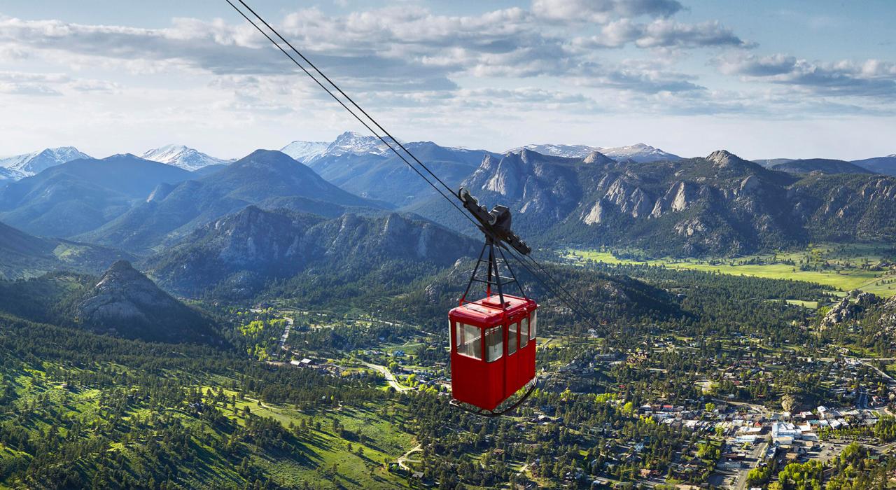 Riding the Estes Park Aerial Tramway to the summit of Prospect Mountain Riding the Estes Park Aerial Tramway to the summit of Prospect Mountain