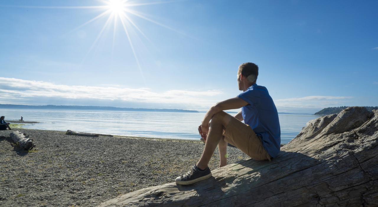 布里恩普吉特湾岩石海岸边的骄阳