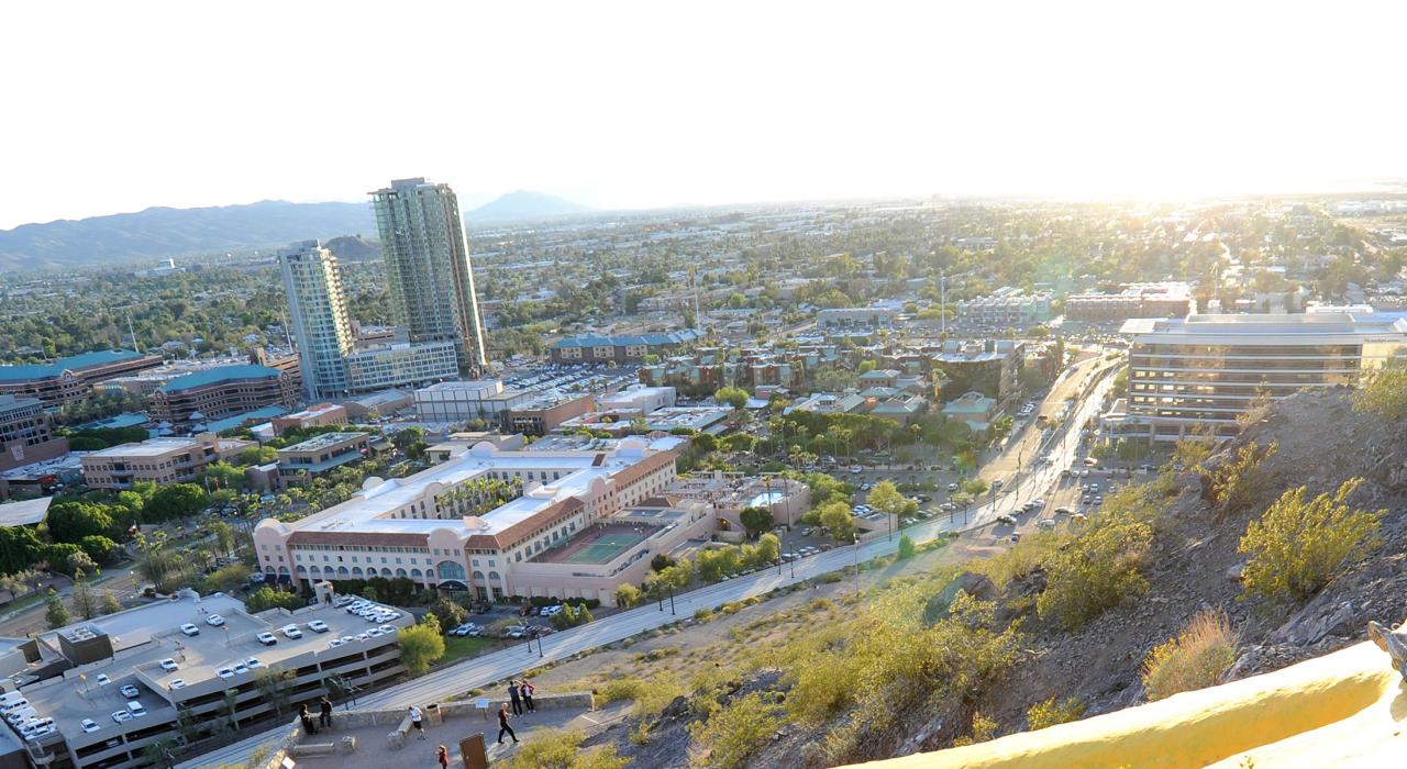 Enjoying the view of Downtown Tempe and ASU from 'A' Mountain