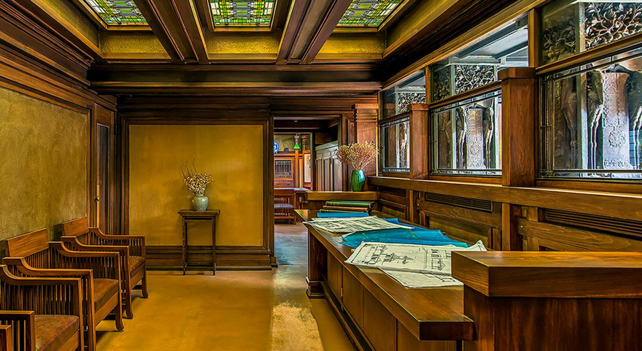 The waiting room in the Frank Lloyd Wright Home and Studio The waiting room in the Frank Lloyd Wright Home and Studio