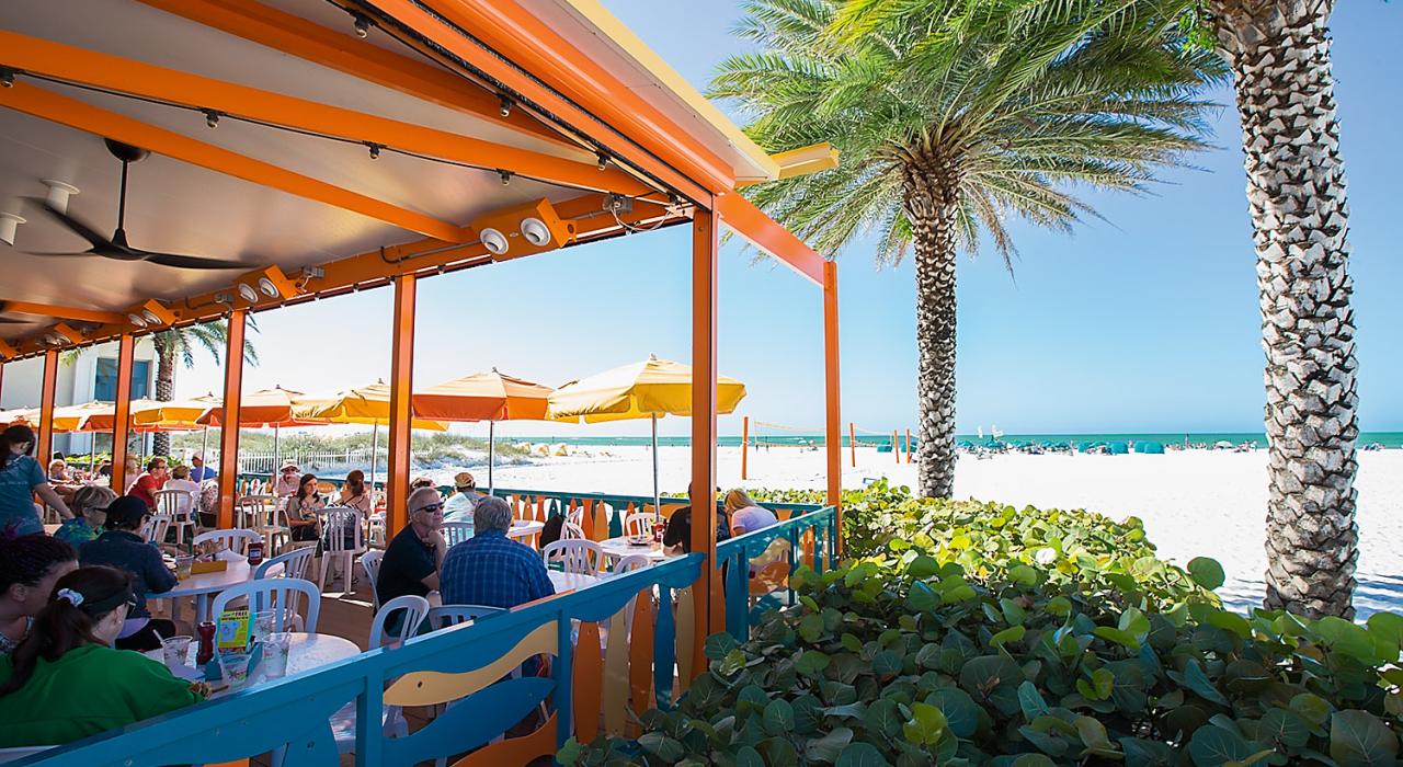 露天就餐区，享用美食的同时还可欣赏 Frenchy’s Rockaway Grill 清水湾海滩的迷人景致