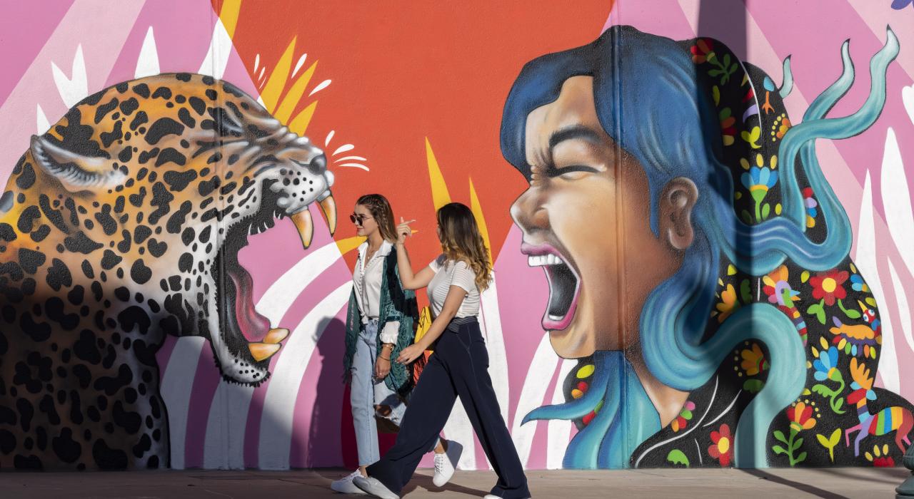 在免费开放的埃尔帕索美术博物馆内欣赏五彩斑斓的艺术展品