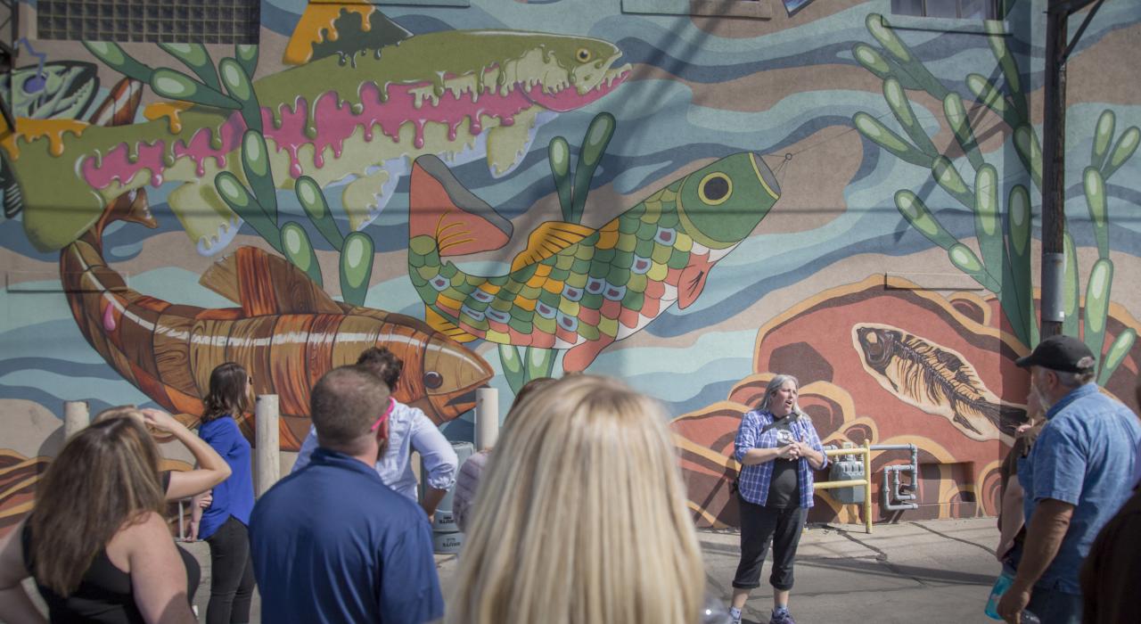 参观游览这座城市五彩斑斓的壁画