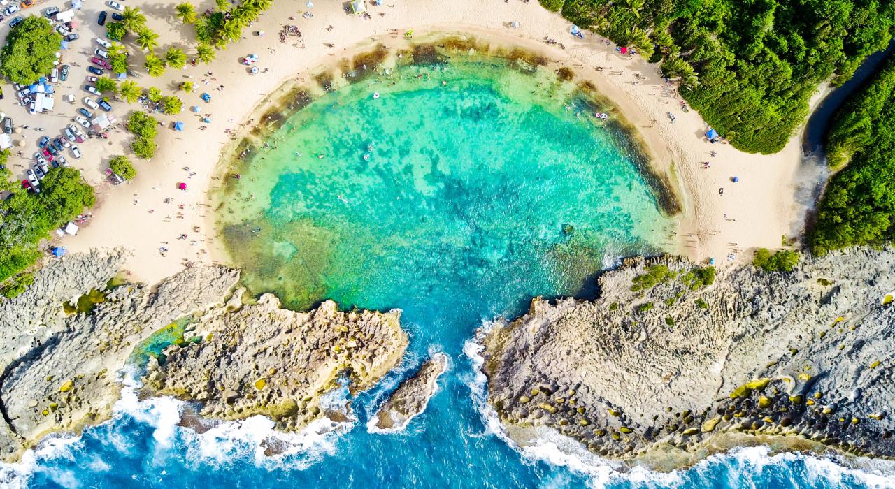 Aerial view of Playa Mar Chiquita, a beach in Manati, Puerto Rico