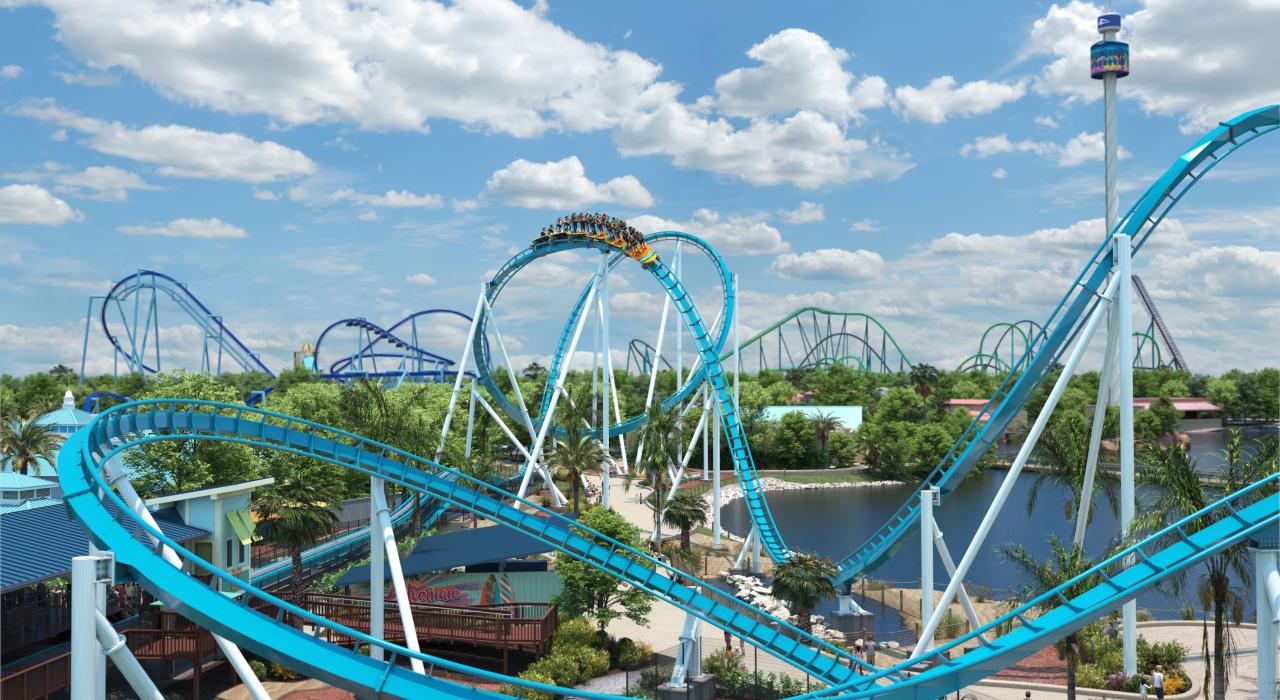 乘坐惊心动魄的佛罗里达州奥兰多海洋世界的“波浪卷”号激浪过山车