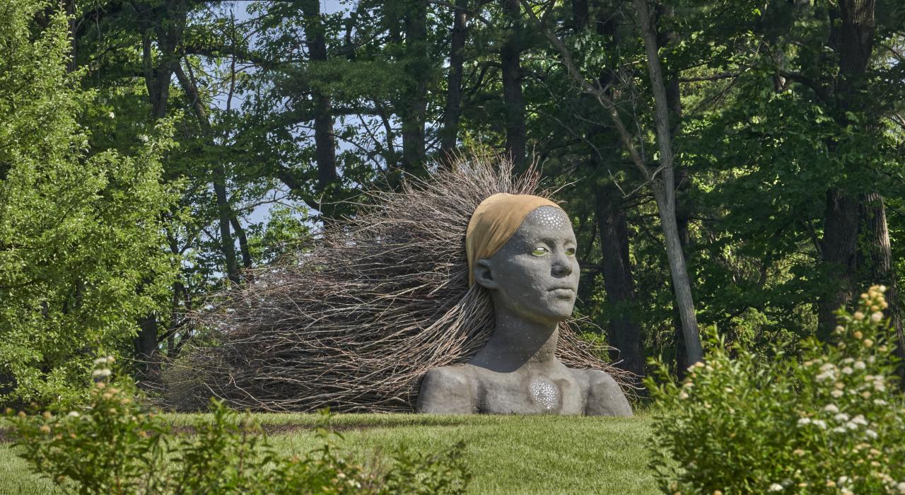 艺术家 Olga Ziemska 创作的雕塑 Ona，位于伊利诺伊州莱尔的莫顿植物园