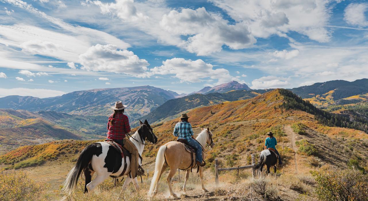 在科罗拉多州阿斯彭和斯诺马斯周边山脉体验马背观光