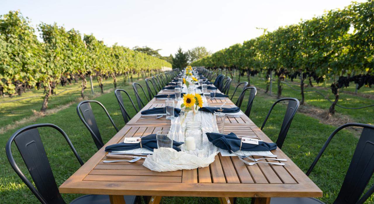 新泽西州 Pilesgrove 的 Auburn Road Vineyards 葡萄园已摆好晚宴，静候宾客入席