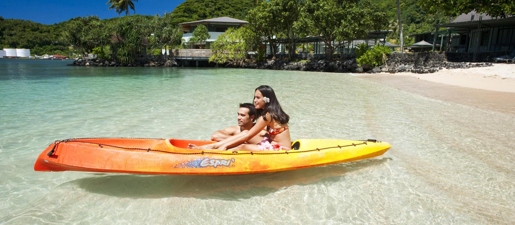 Kayaking in shallow waters at Sadie’s by the Sea resort hotel in Pago Pago Kayaking in shallow waters at Sadie’s by the Sea resort hotel in Pago Pago